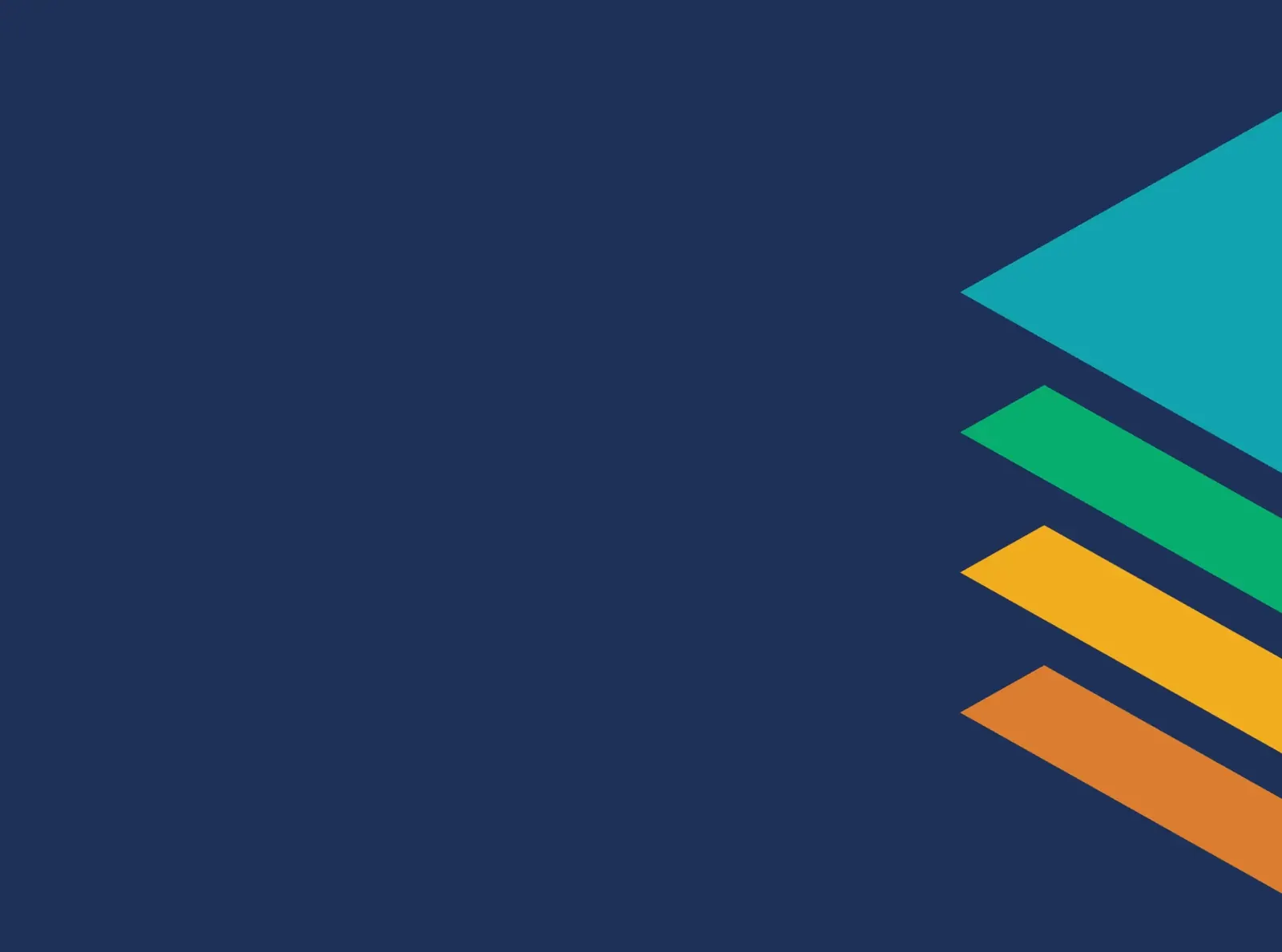 Navy graphic with layered teal, green, gold and orange shapes